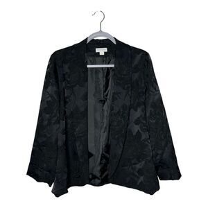 Monsoon Blazer Womens Size 14 Black Floral Jacquard Open‎ Front Jacket Career